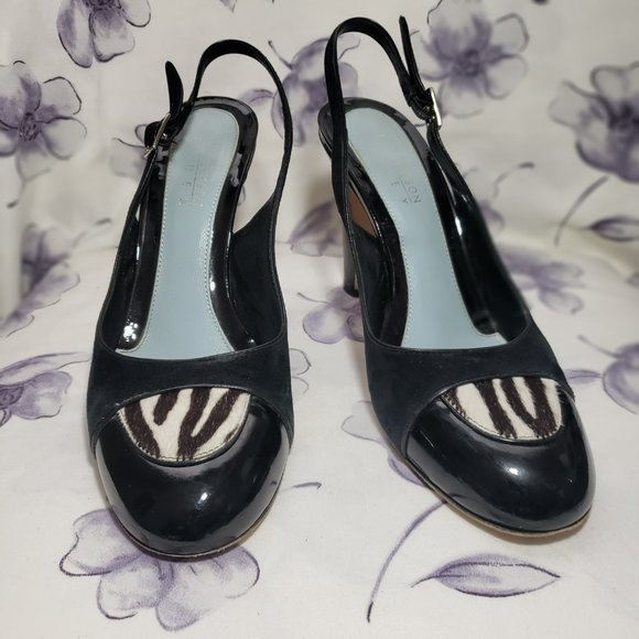 Lambertson Truex Suede /patent leather Cap Toe Slingback Heels Women US7.5 EU38 - Picture 4 of 13